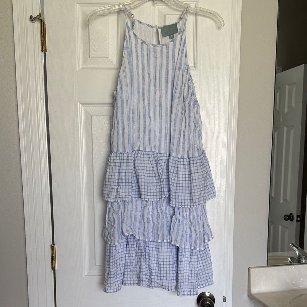 Blue and White Skies are Blue Cotton ruffled dress